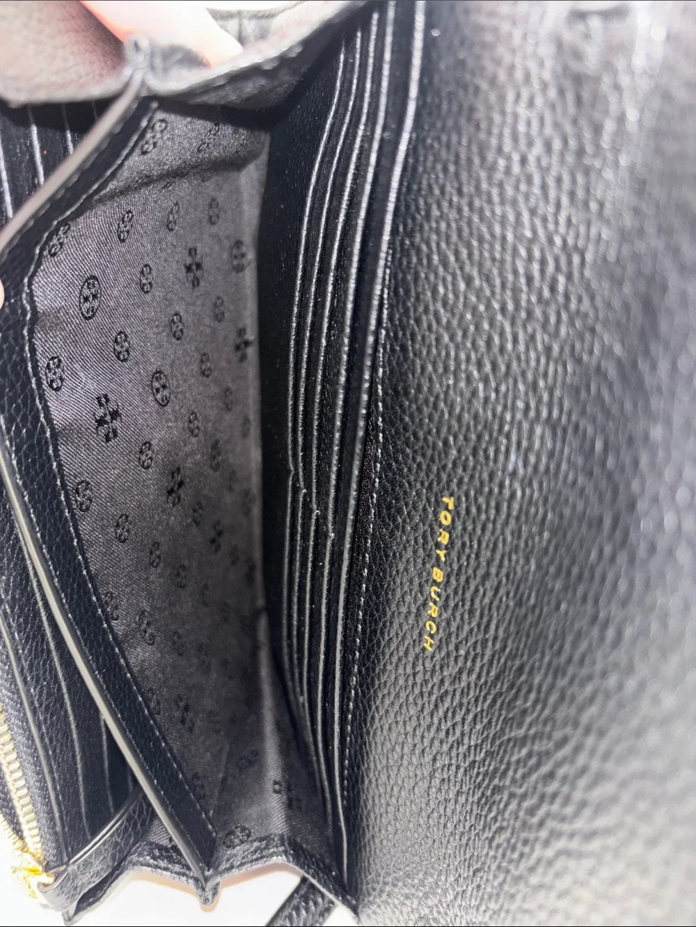 Tory Burch Black Pebbled Leather Chain-Accent Crossbody
